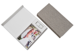 USB/Foto-Box für Foto 10x15cm. Fabric Weiß, Grau